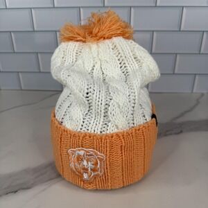 Chicago Bears Hat Beanie Womens Orange White Cuff Knit NFL Football Pom